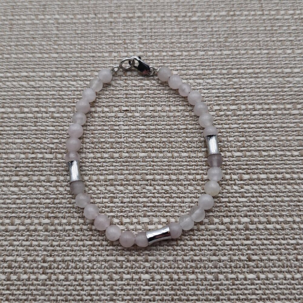 7.5 Inch Sterling Silver Cute Rose Quartz Stones Bracelet B479